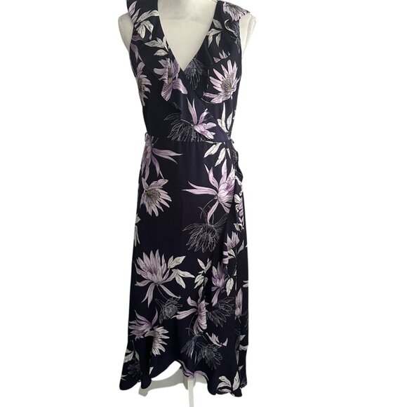 VINCE CAMUTO Purple Floral Midi Dress Size 4 - Picture 8 of 8